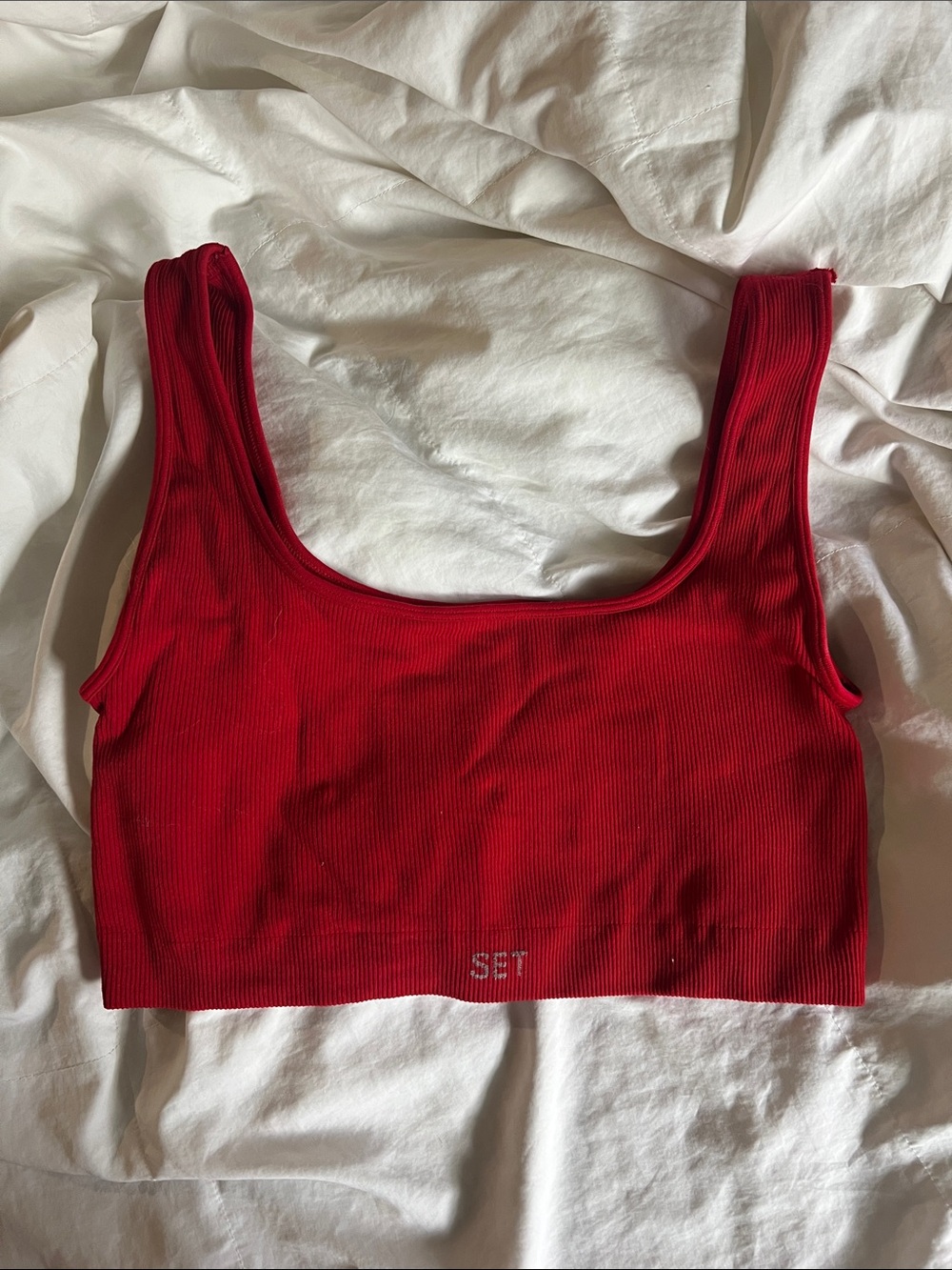 SET Active Red Ribbed Scoop Sports Bra